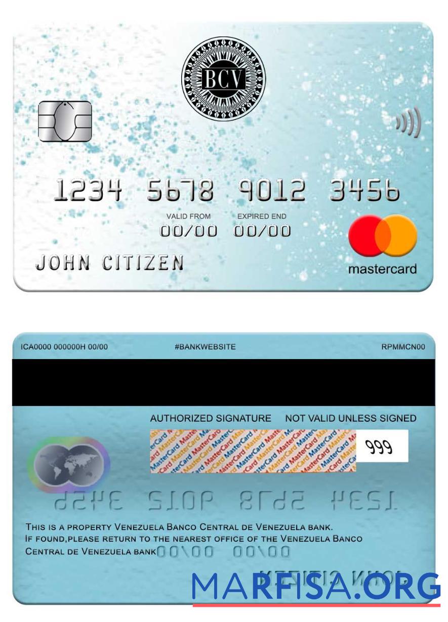 Blank Venezuela Banco Central de Venezuela bank mastercard template